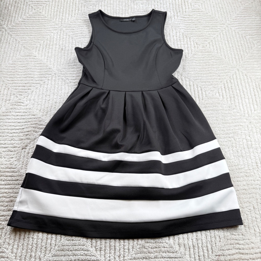 Apt 9 Fit and Flare Dress Womens 4 Black White Striped Sleeveless Nautical Mod